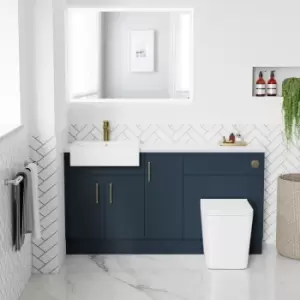 Image of 1500mm - 1800mm Blue Toilet and Sink Unit with Matt Worktop and Brushed Brass Fittings - Coniston
