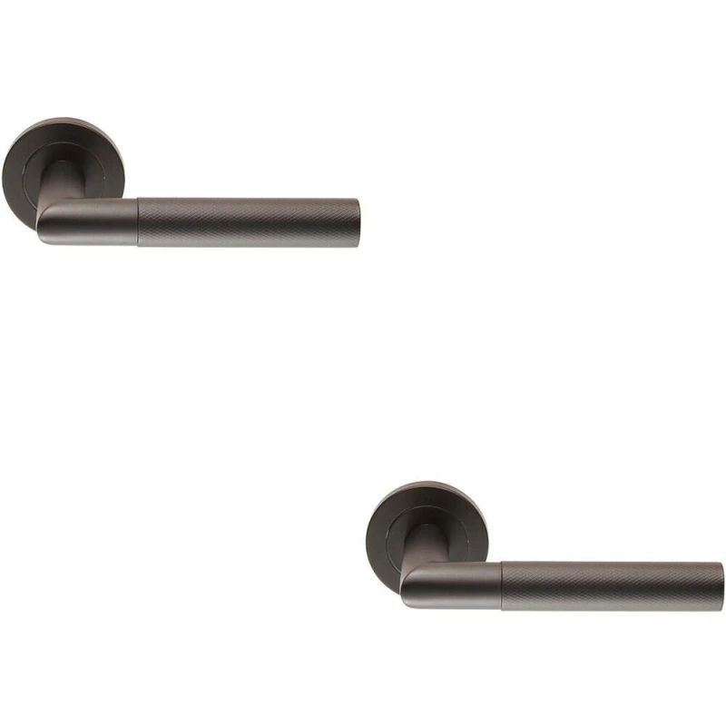 Image of Loops 2x PAIR Knurled Round Bar Handle on Round Rose Concealed Fix Matt Black Black