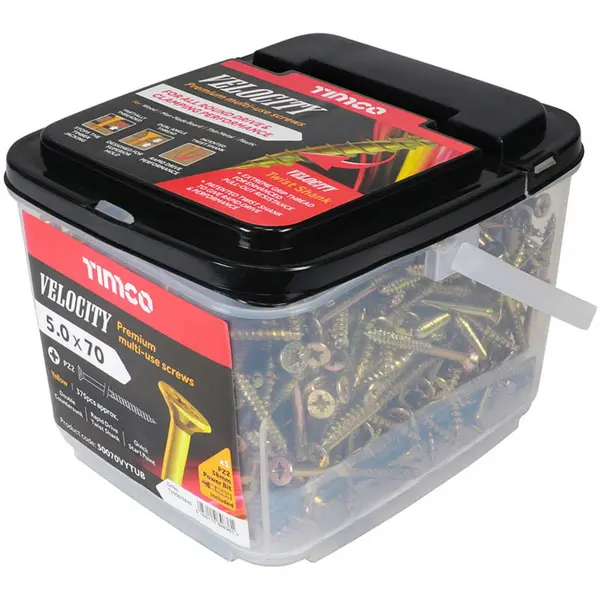 Image of Velocity Premium Countersunk Pozi Wood Screws Handy Tub 50070VYTUB Diameter: 5mm