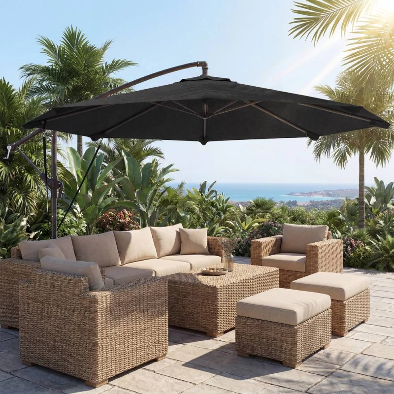 Image of OUTSUNNY 3m Cantilever Parasol, Offset Umbrella with Cover & Wind Ropes in Black Size: 3m Black Unisex 3m