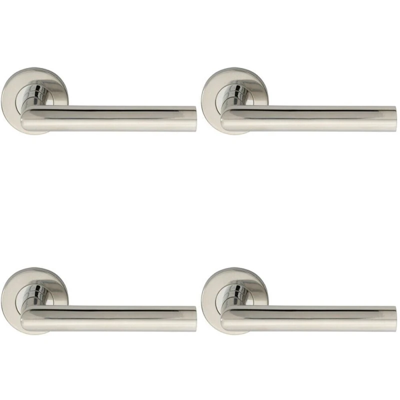 Image of Loops 4x PAIR Straight Mitred Bar Handle on Round Rose Concealed Fix Polished Steel Metallics