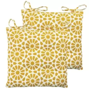 Image of Furn. Geometric Mosaic Pintuck Polyester Filled Seat Pads With Ties (pack Of 2) Cotton Ochre