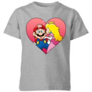 Image of Nintendo Super Mario Peach Kiss Kid's T-Shirt - Grey - 7-8 Years