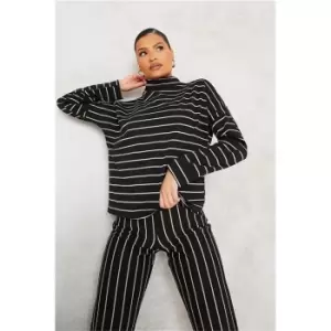 Image of I Saw It First Black Soft Funnel Neck Striped Jumper - Black