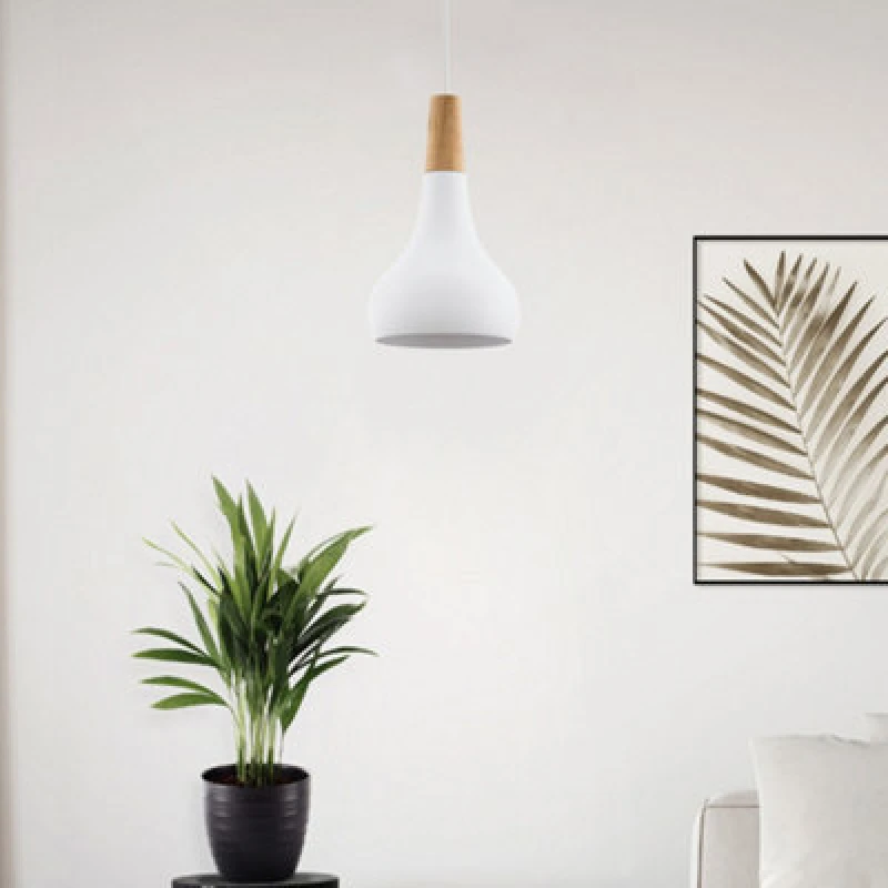 Image of EGLO Eglo Sabinar Metal and Wood Single Pendant Light in White White One Size Unisex 9008606299973