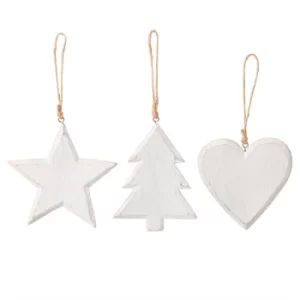 Image of Whitewash Wooden Christmas Decorations (Set of 3)
