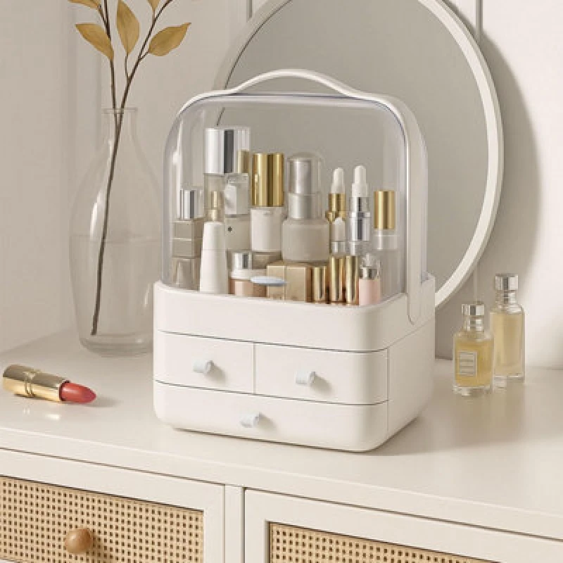 Image of Neo White Acrylic Makeup Storage Organiser With Lid & Drawers