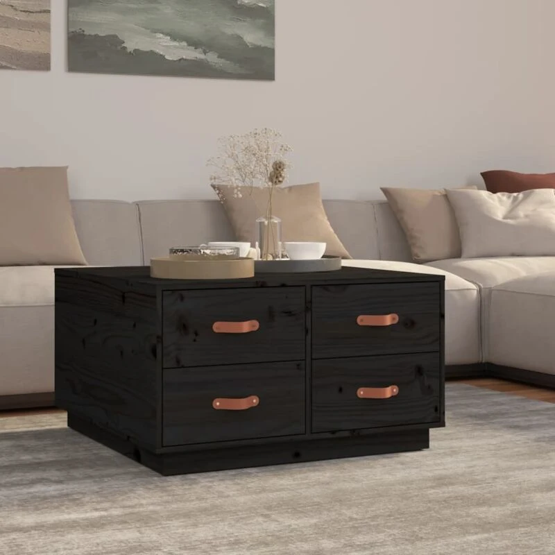 Image of Vidaxl Coffee Table Black 80X80X45cm Solid Wood Pine, Black 821521