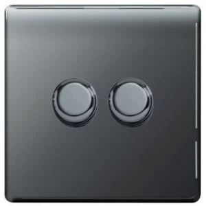 Image of Wickes Dimmer Switch 2 Gang 2 Way 400W Black Nickel Screwless Flat Plate