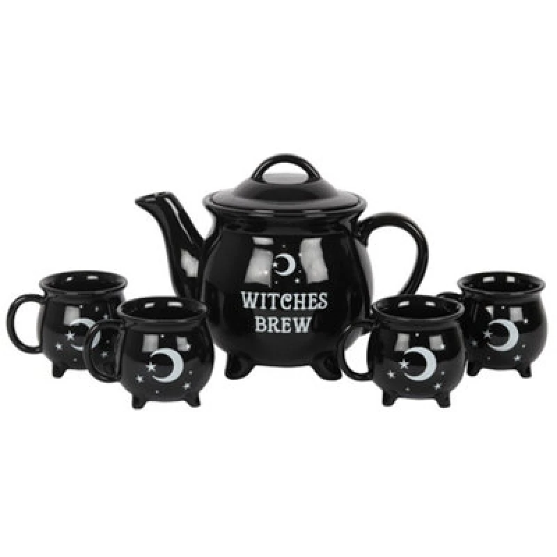 Image of Something Different Something Different Witches Brew Ceramic Tea Set in Black One Size Unisex 5059958953758