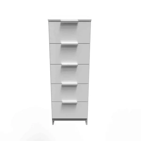 Image of Welcome Furniture Ready Assembled Plymouth 5 Drawer Tallboy In White Gloss