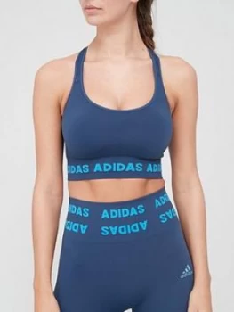 Image of Adidas Medium Support Aeroknit Seamless Sports Bra - Navy