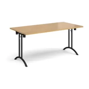 Image of Rectangular folding leg table with Black legs and curved foot rails 1600mm x 800mm - oak