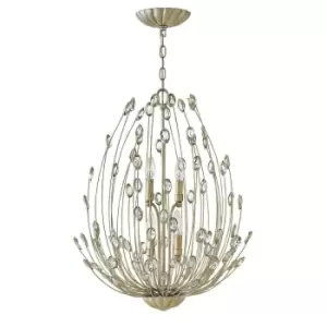 Image of 4 Bulb Chandelier Hanging Pendant LIght Silver Leaf LED E14 60W Bulb