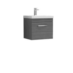 Image of Nuie Athena 500 Wall Hung Single Drawer Vanity & Thin-edge Basin - Grey Woodgrain