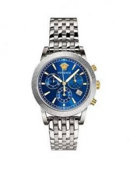 Image of Versace Blue Chronograpgh Dial Stainless Steel Bracelet Mens Watch