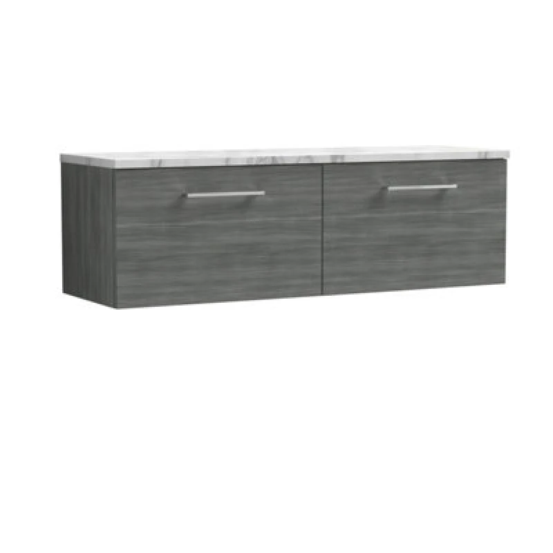 Image of NUIE Nuie - Arno Wall Hung 2-Drawer Vanity Unit with Carrera Marble Worktop 1200mm Wide - Anthracite Woodgrain ARN522LCM2
