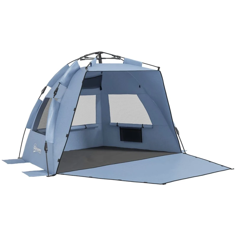 Image of Outsunny Pop Up Beach Tent for 2-3 Person with Carry Bag, UPF15+ Blue