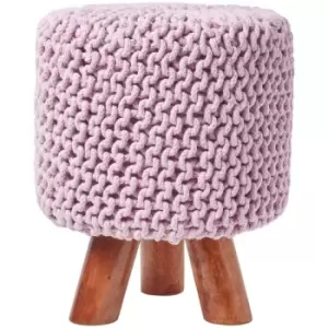 Image of HOMESCAPES Pastel Pink Tall Cotton Knitted Footstool on Legs - Pink