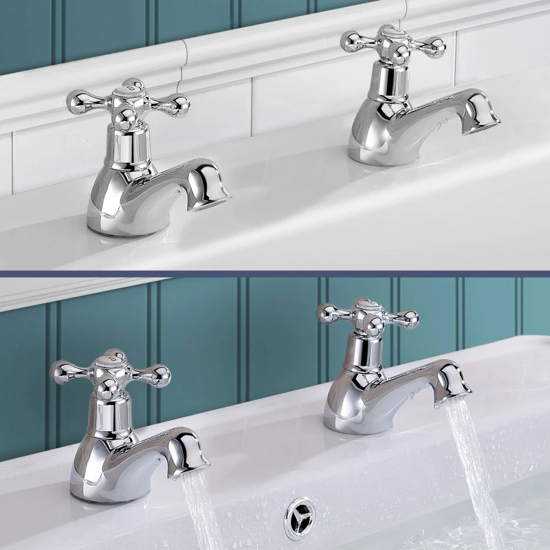Image of Nes Home Victorian Bath & Basin Taps Set Chrome in Metallic Silver Metallic Silver Unisex