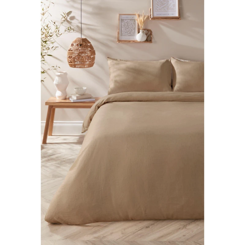 Image of Homelife Washed Linen Blend Duvet Set - Orange Orange One Size