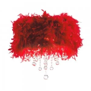 Image of Flush Ceiling with Red Feather Shade 3 Light Polished Chrome, Crystal