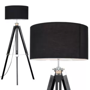 Image of Clipper Black Wood Floor Lamp With XL Black Shade