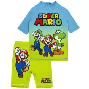 Image of Super Mario Boys Short-Sleeved Swim Set (7-8 Years) (Blue/Green)