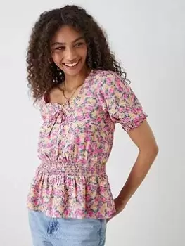 Image of Dorothy Perkins Ditsy Tie Front Blouse - Pink, Size 12, Women