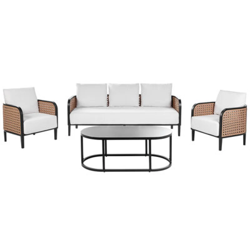 Image of Beliani Garden Lounge Set With Table 5 Seater Montefalco Metal White