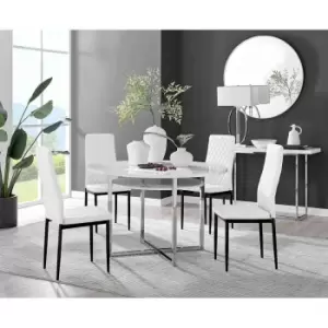 Image of Furniture Box Adley White High Gloss Storage Dining Table and 4 White Milan Black Leg Chairs