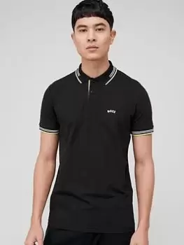 Image of BOSS Paul Curved Polo Shirt - Black, Size 2XL, Men
