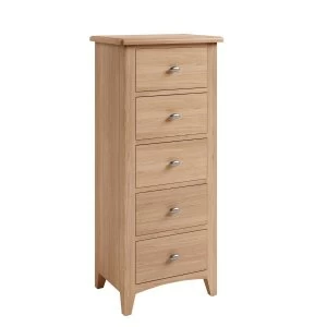 Image of Golston Light Oak 5 Drawer Narrow Chest of Drawers
