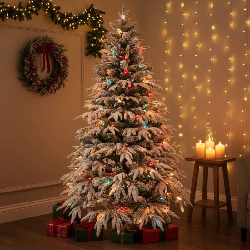 Image of Shatchi 8FT Prelit Green Lapland Fir Christmas Tree Multicolour LEDs Green Unisex 8ft