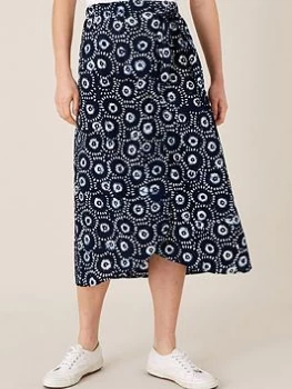 Image of Monsoon Navy Floral Pure Linen Midi Dress - S