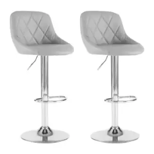 Image of Neo Grey Madrid Faux Leather Chrome Adjustable Breakfast Bar Stools Set Of 2