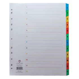 Image of Concord Index 1-12 A4 Extra-Wide for Punched Pocket White with Multi-Colour Tabs 09801/CS98