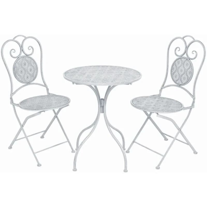 Image of vidaXL 3 Piece Bistro Set Steel Greyish White Garden Patio Table Folding Chair