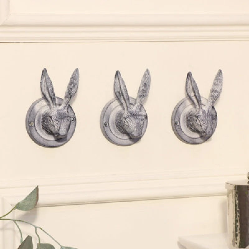 Image of Melody Maison Set Of 3 Grey Hare Head Coat Hooks Grey unisex