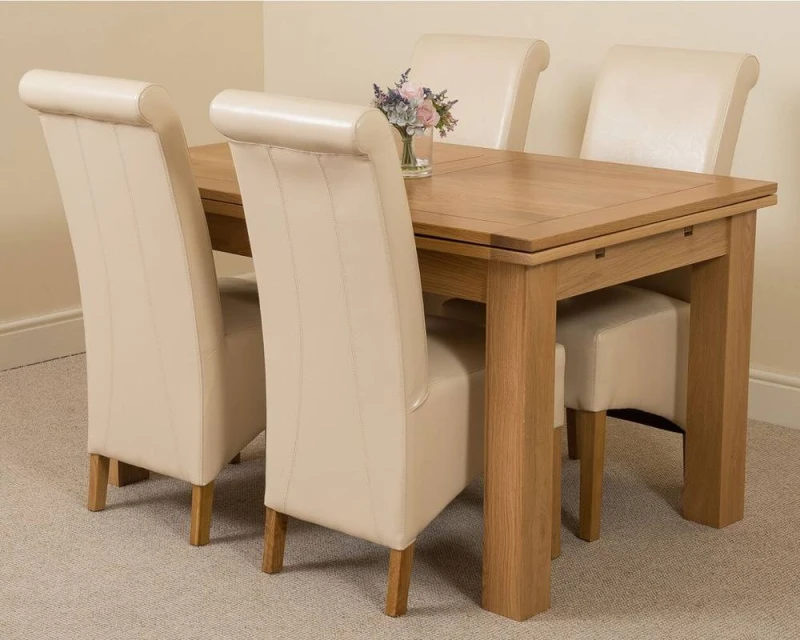 Image of Thats Furniture Richmond 140-220cm Oak Extending Dining Table + 4 Montana Leather Chairs in Cream Cream Unisex