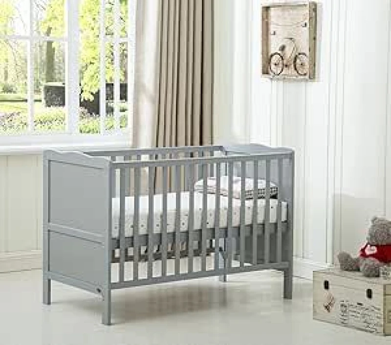 Image of MCC Direct Wooden Cotbed Baby Cot Bed with Mattress - Orlando Grey