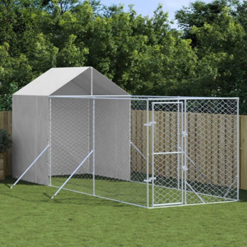 Image of Vidaxl Outdoor Dog Kennel With Roof Silver 2X6X2.5 M Galvanised Steel