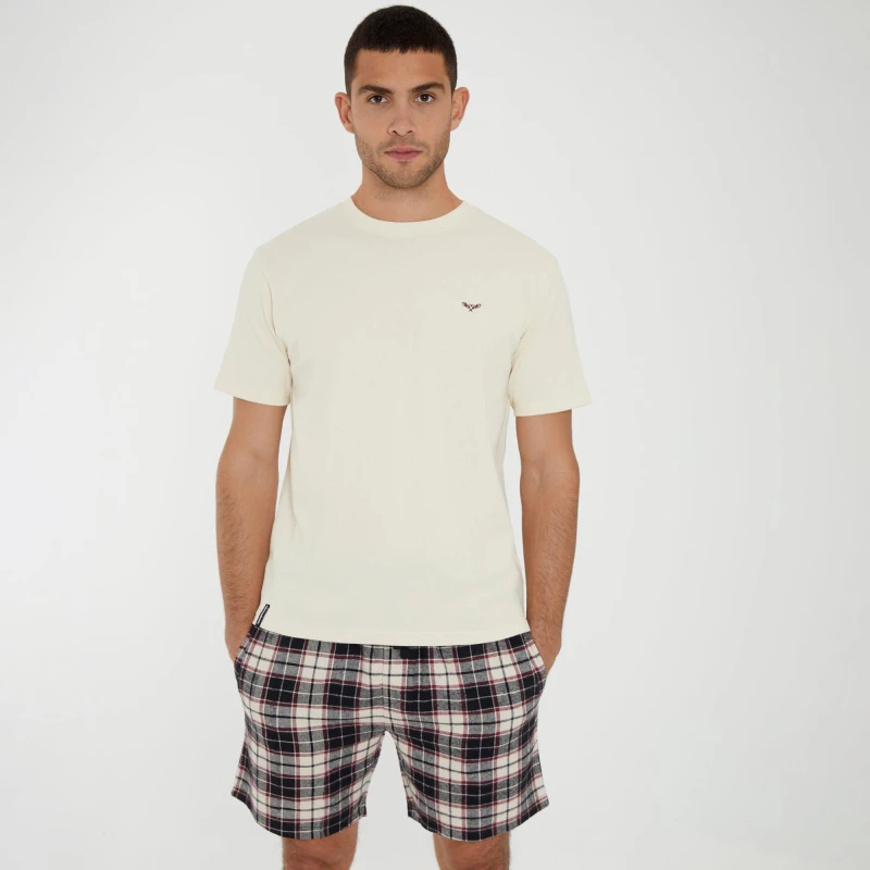 Image of Threadbare 'Sergio' Textured T-Shirt & Check Short Pyjama set Stone