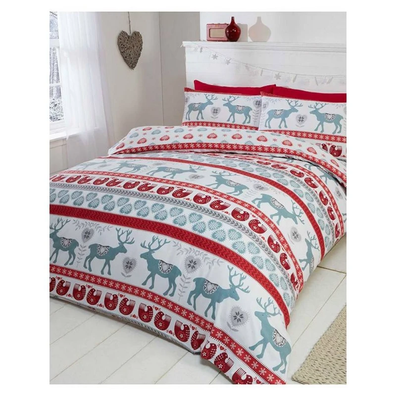 Image of Rapport Scandi Brushed Cotton Christmas Duvet Cover Set in Off-White Size: King Off-White Unisex King