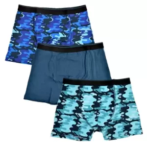 Image of Tom Franks Boys Camo Boxers (Pack Of 3) (7-8 Years) (Blue Camo)