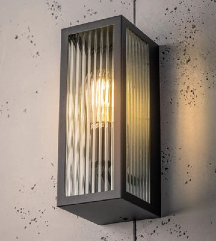 Image of CGC Lighting CGC Lighting 'Stella' Bevelled Glass Black E27 Outdoor Box Wall Light Black unisex