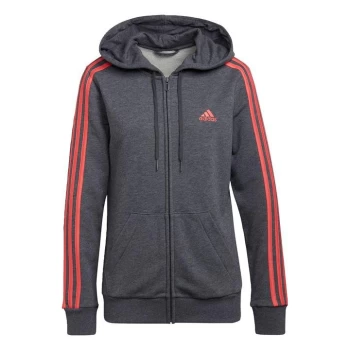 Image of adidas Essentials French Terry 3-Stripes Full-Zip Hoodie - Dark Grey Heather / Semi Turbo