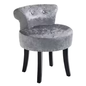 Image of Homcom Crushed Velvet Dressing Table Chair Stool With Rubberwood Legs Grey