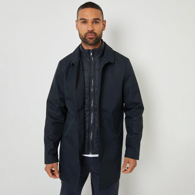 Image of Threadbare Collared Mock Layer Mac Coat - Blue Blue L