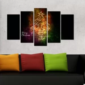 Image of 5PMDFNOEL-10 Multicolor Decorative MDF Painting Merry Christmas Tree (5 Pieces)